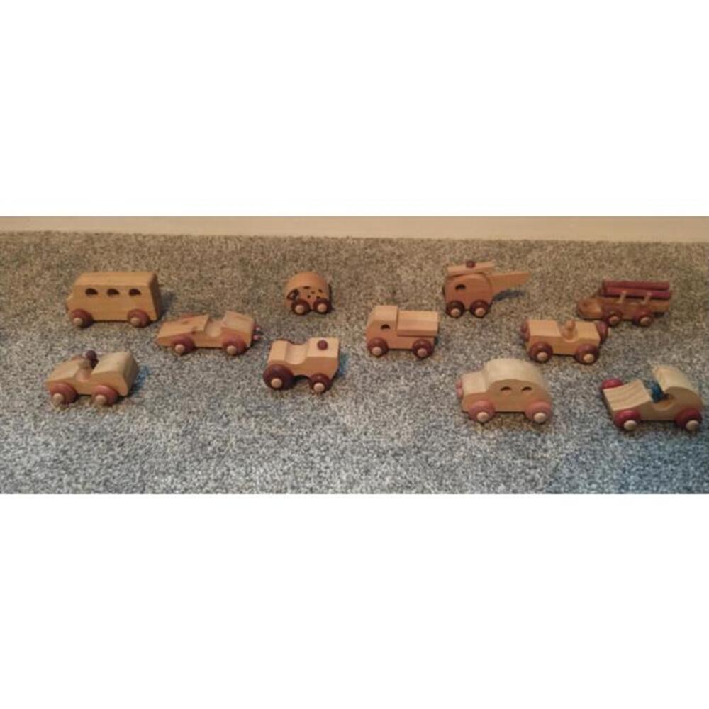 Lot of 11 Montgomery Schoolhouse Vermont Wooden Toy Car Vehicle Helicopter Truck